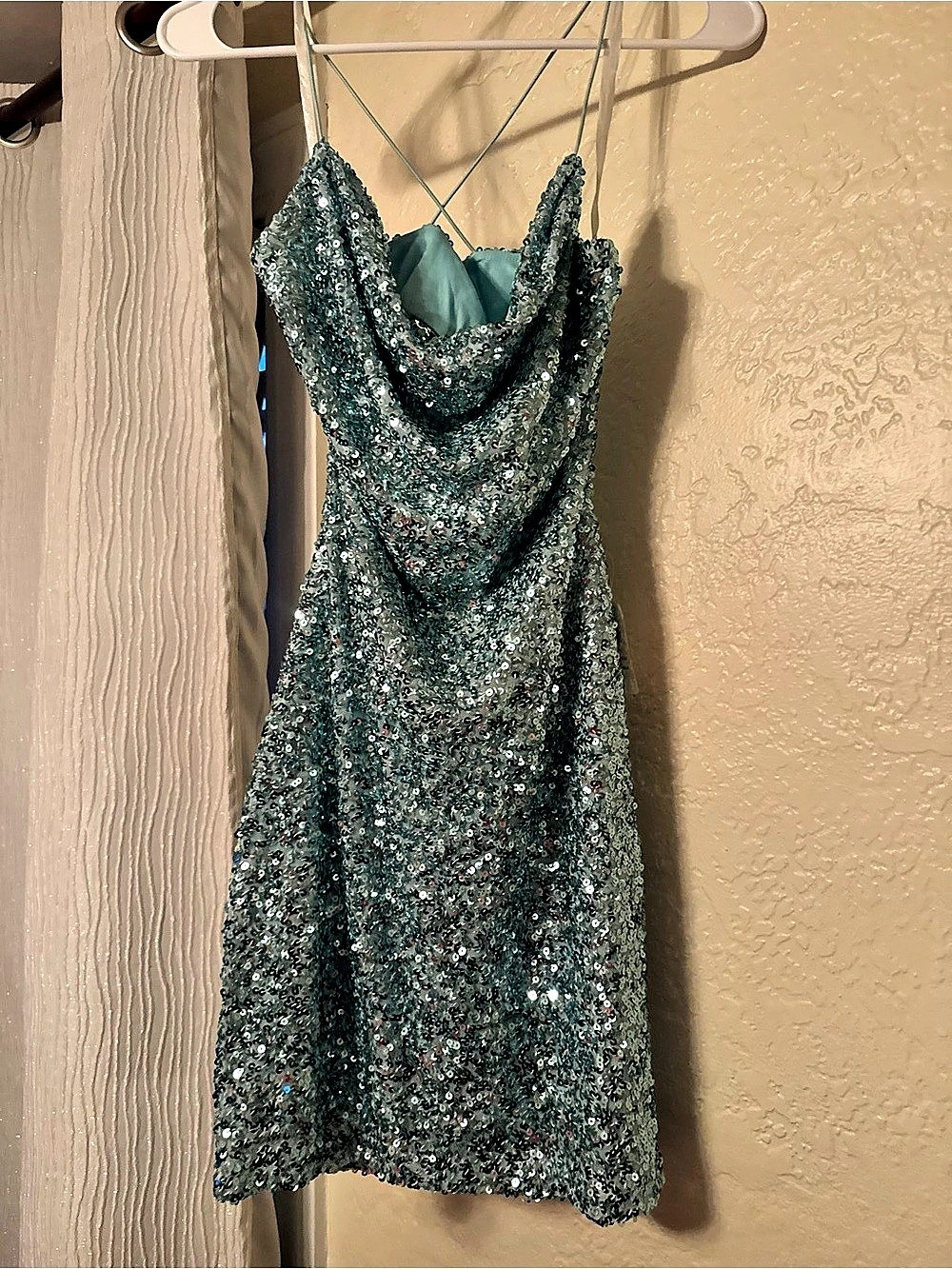 Windsor Sequin Cowl Neck Mini Dress Blue Medium NWT
